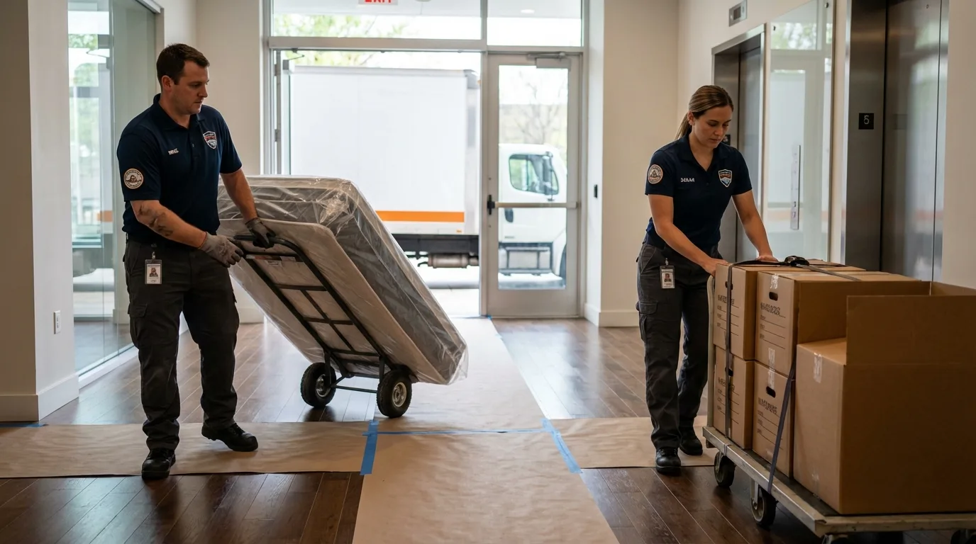 Professional apartment movers loading elevator in Coeburn, VA
